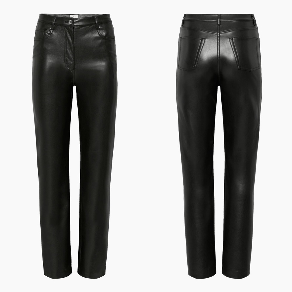 ARITZIA Wilfred The Melina Pant Black High Rise Straight Leg Faux Vegan Leather - Picture 2 of 16